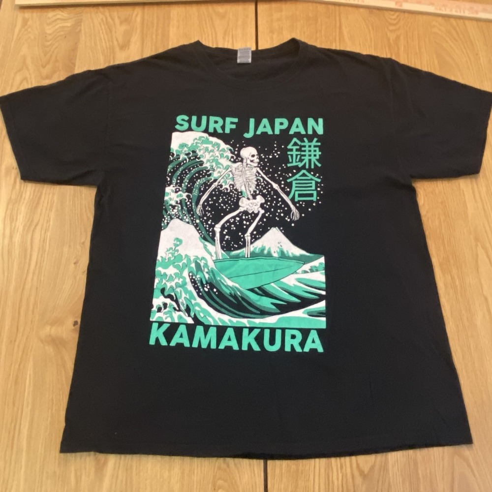 Surf Japan Kamakura Size LG T-Shirt Skeleton Fruit of The Loom Black Graphic Tee
